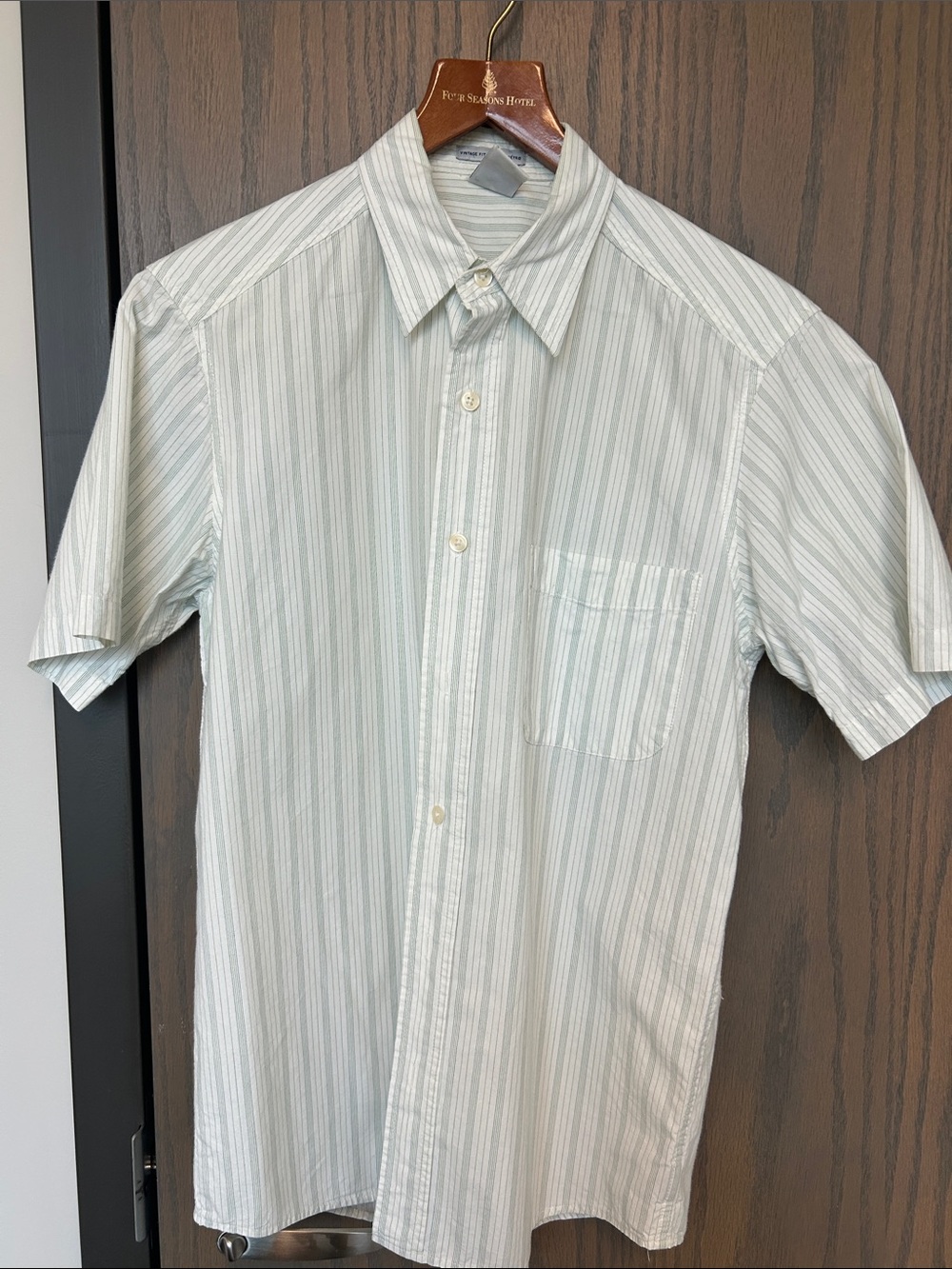 Old Navy Short-Sleeve Button-Up Shirt in Pale Green Stripe